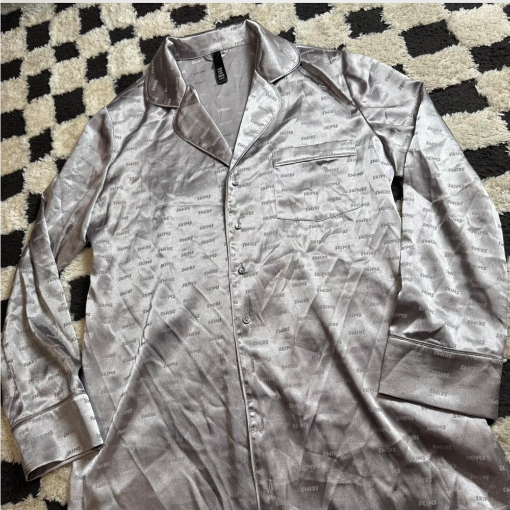 SKIMS Silver Satin Pajama Top